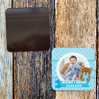 Mavi Ayıcık Temalı 1 Yaş Doğum Günü Magnet