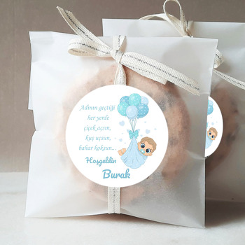 Mavi Balonlar ile Uçan Bebek Temalı Sticker