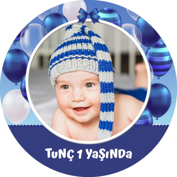 Mavi Balonlar Temalı Resimli Akrilik Daire Magnet