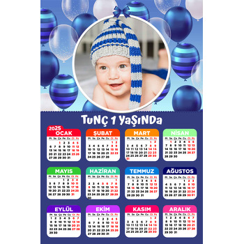 Mavi Balonlar Temalı Takvim Magnet