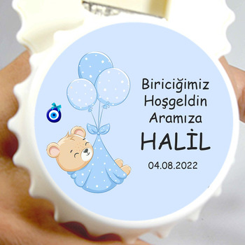 Mavi Balonlarla Bohçada Ayıcık Temalı Kapak Şekilli Magnet Açacak