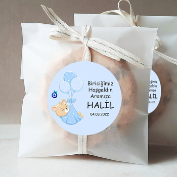 Mavi Balonlarla Bohçada Ayıcık Temalı Sticker
