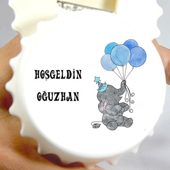 Mavi Balonlu Fil Temalı Kapak Şekilli Magnet Açacak