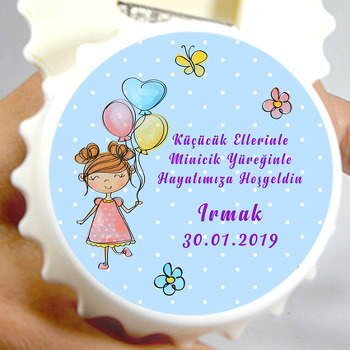 Mavi Balonlu Kız Temalı Hoşgeldin Bebek Kapak Magnet Açacak