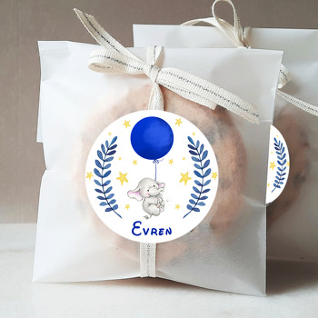 Mavi Balonlu Uçan Fil Temalı Parti Sticker
