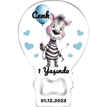 Mavi Balonlu Zebra Temalı Balon Ahşap Magnet 