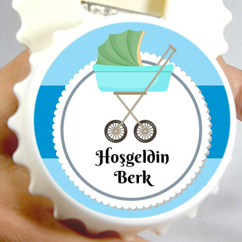 Mavi Bebek Arabası Temalı Hoşgeldin Bebek Kapak Açacak