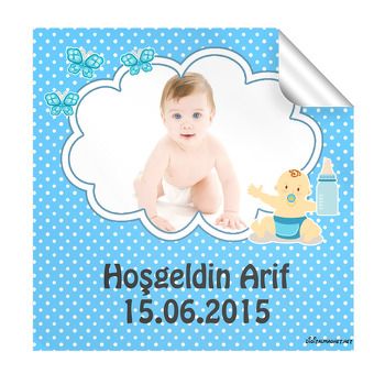 Mavi Bebekli Hoşgeldin Bebek  Kare Etiket
