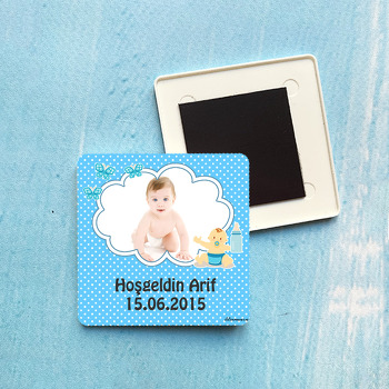Mavi Bebekli Hoşgeldin Bebek Plastik Kare Magnet