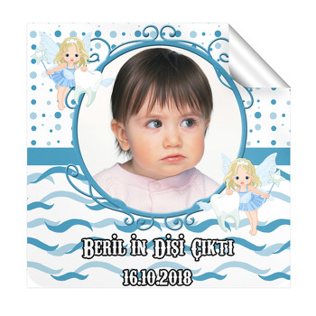Mavi Beyaz Çerçeveli Diş Buğdayı  Kare Etiket