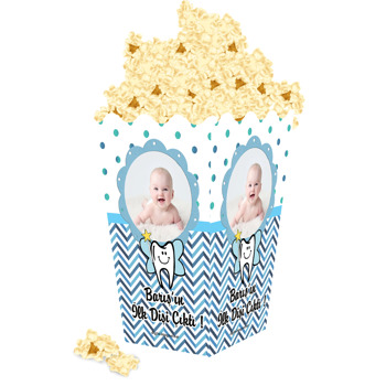 Mavi Beyaz Diş Temalı Popcorn Kutusu