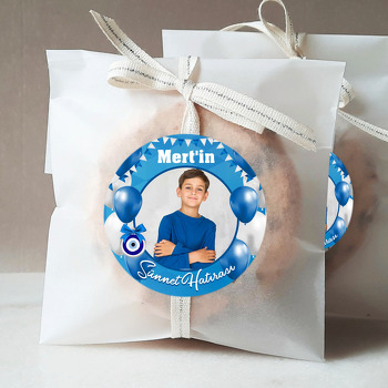 Mavi Beyaz Flama ile Balonlarla Sünnet Hatırası Temalı Sticker