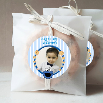 Mavi Beyaz Kurabiye Canavarı Temalı Resimli Sticker