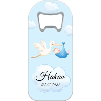 Mavi Bohçalı Leylek Temalı Uzun Magnet Açacak