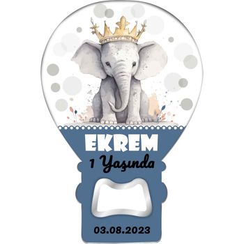 Mavi Bordür ile Taçlı Aslan Temalı Balon Ahşap Magnet 