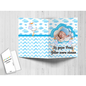 Mavi Bulut Baby Shower Temalı Anı Kartı