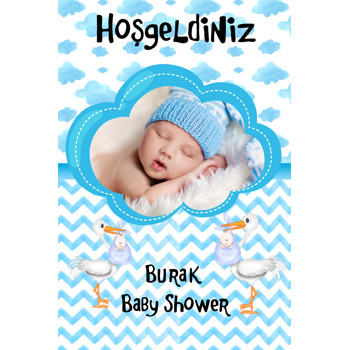 Mavi Bulut Baby Shower Temalı Doğum Günü Afiş