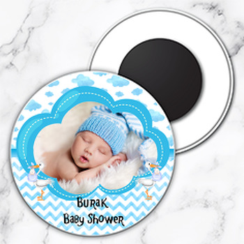Mavi Bulut Baby Shower Temalı Resimli Daire Plastik Magnet
