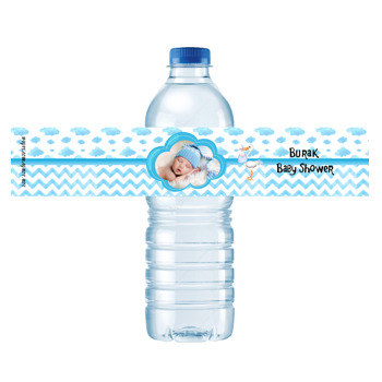 Mavi Bulut Baby Shower Temalı Su Şişesi Etiketi
