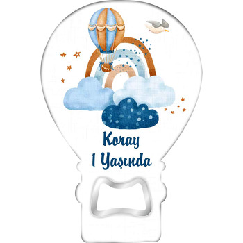 Mavi Bulutlarla Uçan Balon ve Martı Temalı Balon Ahşap Magnet 