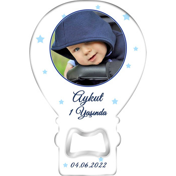 Mavi Çerçeve ile Yıldız Temalı Balon Ahşap Magnet 