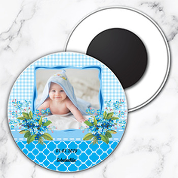 Mavi Çiçek Temalı Resimli Daire Plastik Magnet