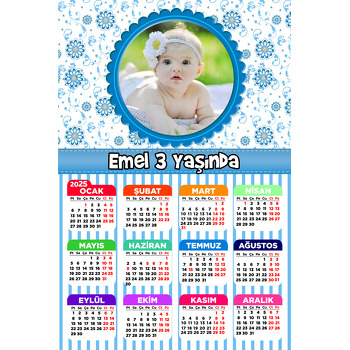 Mavi Çiçek Temalı Takvim Magnet