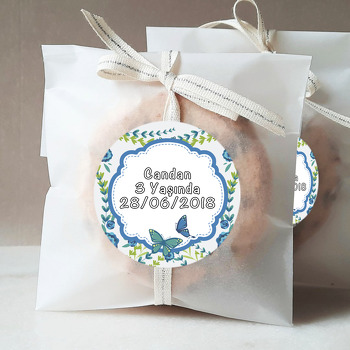 Mavi Çiçek Ve Kelebek Temalı Sticker