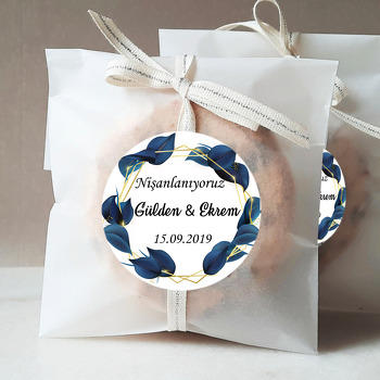 Mavi  Çiçekler Temalı Söz Nişan Nikah Sticker