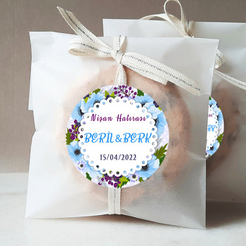 Mavi Çiçekler Temalı Söz Nişan Nikah Sticker