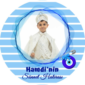 Mavi Dalga Çerçeve ile Sünnet Nazarlık Temalı Akrilik Daire Magnet