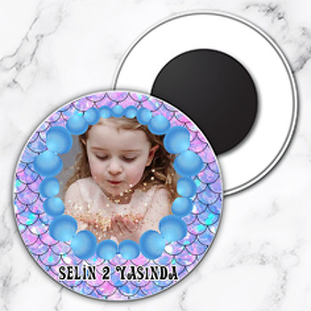 Mavi Deniz Kabuğu Temalı Daire Plastik Doğum Günü Magnet