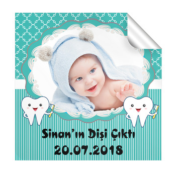 Mavi Desen Çerçeveli Diş Buğdayı  Kare Etiket