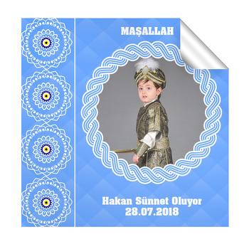 Mavi Desen Sünnet  Kare Etiketi