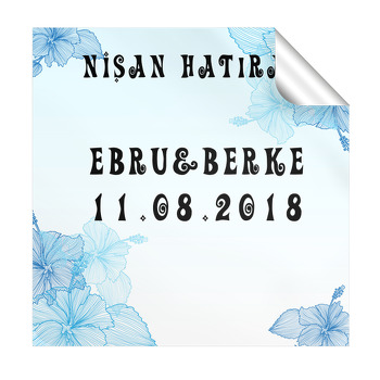 Mavi Desenli Çiçek Temalı Söz Nişan  Kare Etiket