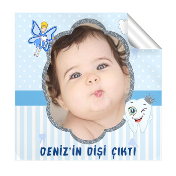 Mavi Diş Buğdayı Temalı Kare Etiket