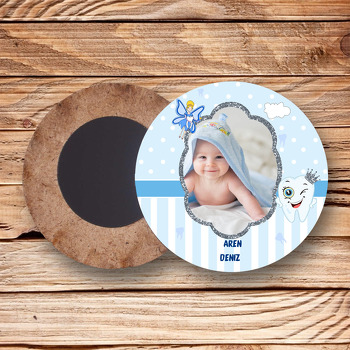 Mavi Diş Buğdayı  Temalı Resimli Ahşap Daire Magnet