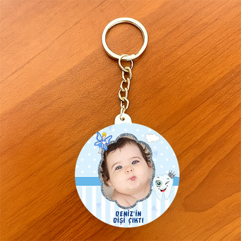 Mavi Diş Buğdayı Temalı Resimli Daire Plastik Anahtarlık