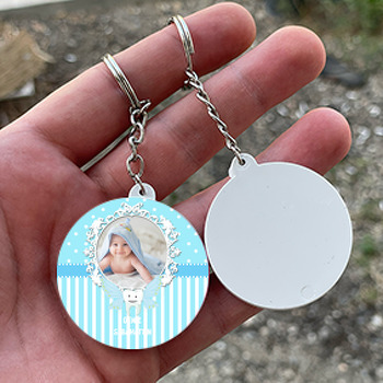 Mavi Diş Temalı Resimli Daire Plastik Anahtarlık