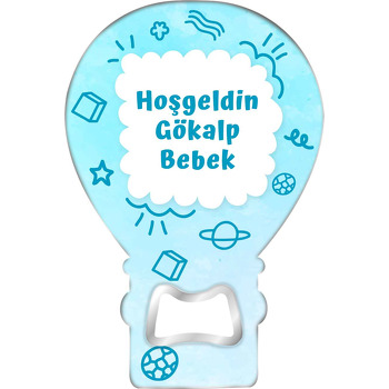 Mavi Doodle Çizimler ile Bulut Çerçeve Temalı Balon Magnet Açacak