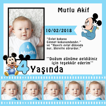 Mavi Film Şeritli Mickey Temalı   Kare Parti Afiş