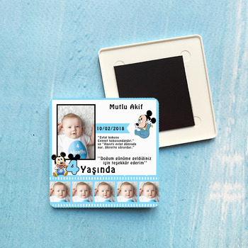 Mavi Film Şeritli Mickey Temalı Plastik Kare Magnet