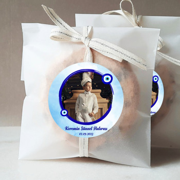 Mavi Fırça Desenli Çerçeve ile Nazar Boncuğu Sünnet Temalı Sticker