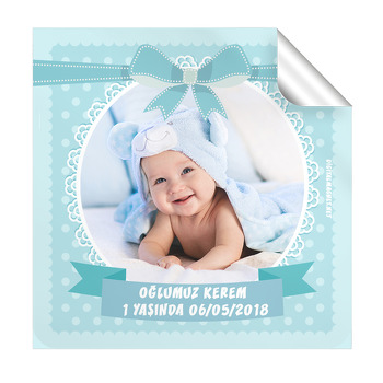 Mavi Fiyonk Temalı Doğum Günü  Kare Etiket