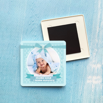 Mavi Fiyonk Temalı Doğum Günü Plastik Kare Magnet