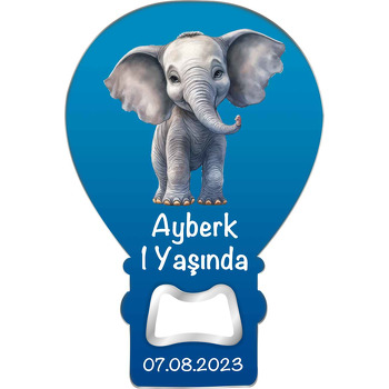 Mavi Fonda Fil Temalı Balon Ahşap Magnet 