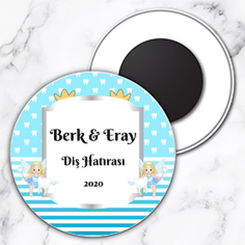 Mavi Fonda İkiz Diş Buğdayı Temalı Daire Plastik Magnet