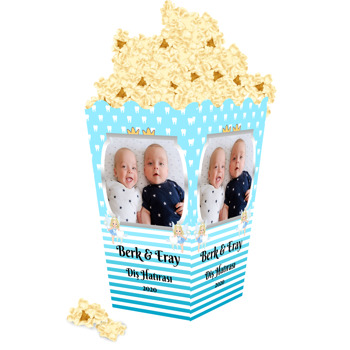 Mavi Fonda İkiz Diş Buğdayı Temalı Popcorn Kutusu