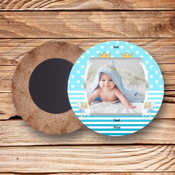 Mavi Fonda İkiz Diş Buğdayı Temalı Resimli Ahşap Daire Magnet