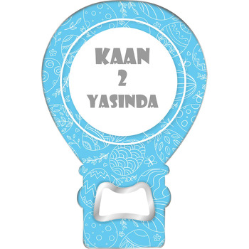 Mavi Fonda Paskalya Deseni Temalı Balon Ahşap Magnet 